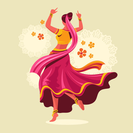 Indian girl dancing flamenco. Vector illustration in flat style.のイラスト素材