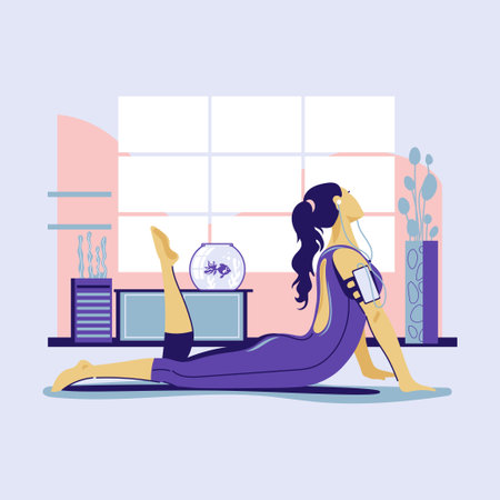 Woman doing yoga at home. Vector illustration in a flat style.のイラスト素材