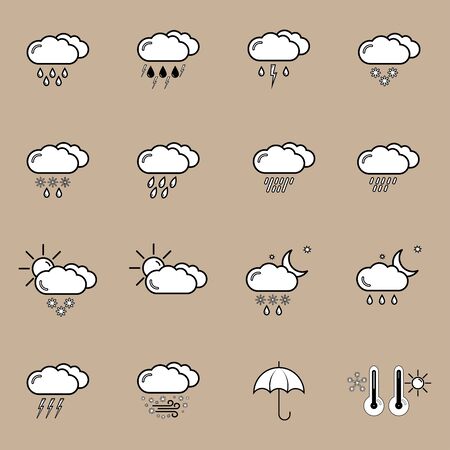 set with different weather icons: cloud, sun, moon, rain. snow, dropsの写真素材