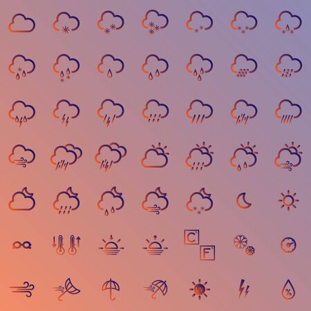 set with different weather icons with colorful backgroundのイラスト素材