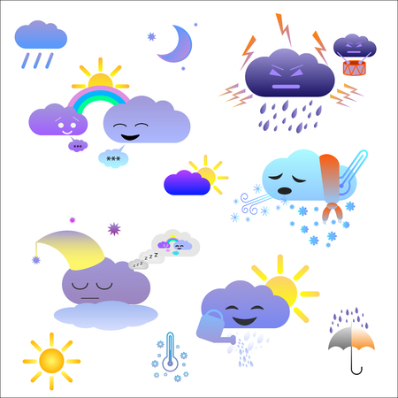 set with different weather icons with colorful backgroundのイラスト素材