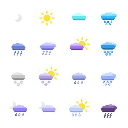 set with different weather icons with colorful backgroundのイラスト素材