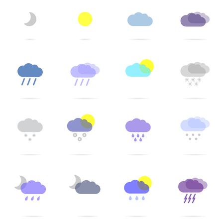 set with different weather icons with colorful backgroundの写真素材