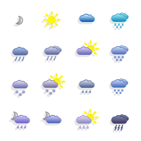 set with different weather icons with colorful backgroundのイラスト素材