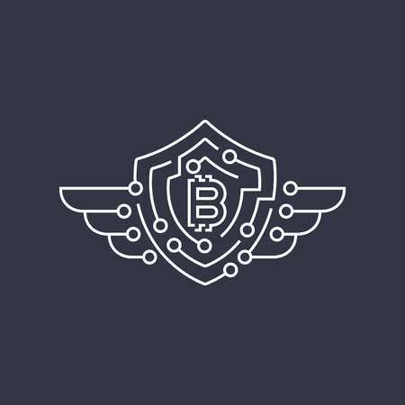 Bitcoin logo. The concept of protection. Editable strokeのイラスト素材