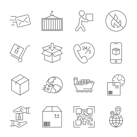 Shipping and Logistics Icons with White Background. Editable Strokeのイラスト素材