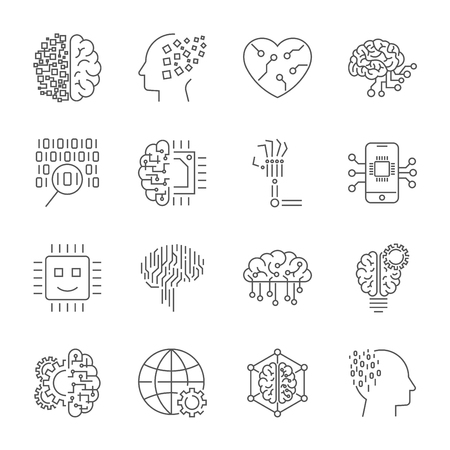 Machine learning, AI, artificial intelligence, concept technology of future. Editable Strokeのイラスト素材