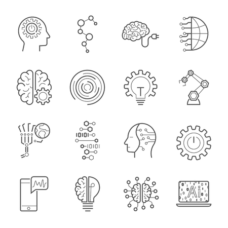 Simple Set of Artificial Intelligence Related Vector Line Icons. Contains such Icons as Face Recognition, Algorithm, Self-learning and more. Editable Stroke. EPS 10のイラスト素材