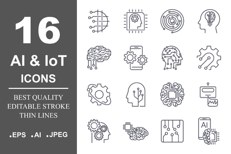 Set of machine learning line icons. Simple pictograms pack. Vector illustration on a white background. Modern outline style icons collection. Editable Stroke.のイラスト素材
