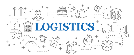 Logistics. Banner logistics with vector iconsのイラスト素材