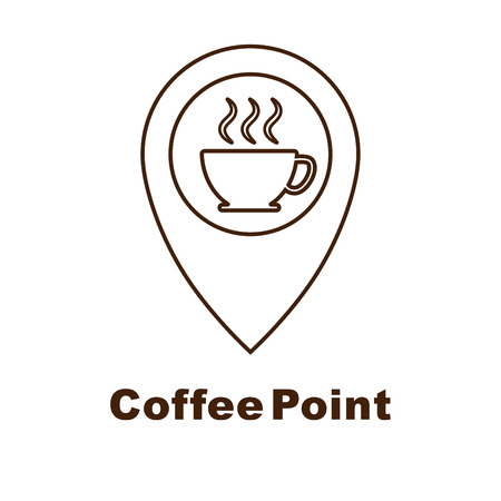 Minimalistic vector logo for coffee shop. Logotype with coffee cup and navigation mark. EPS 10のイラスト素材