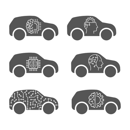 Smart car icons set, unmanned machines in flat style. EPS 10. Vectorのイラスト素材