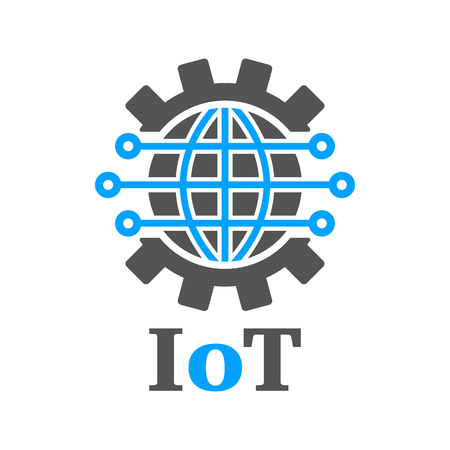 Earth in the form of a gear. Iot Gear Planet AI. Concept of global implementation of Iot and Industry 4.0. Internet of things, AI , Industry 4.0 technology Illusration. Innovative Technologies.のイラスト素材
