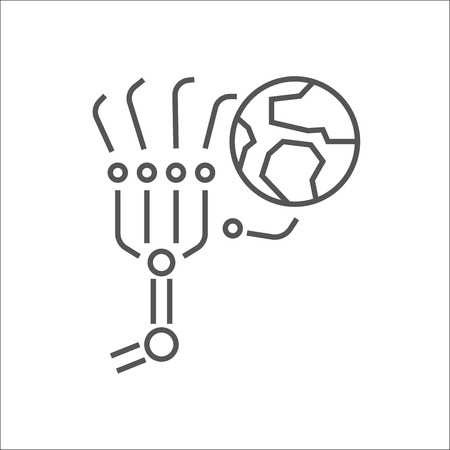 Robot arms and Earth planet, Factory automation, Industry 4.0, Internet of Things, IoT, AI, Vector illustration. Editable Stroke. EPS 10のイラスト素材