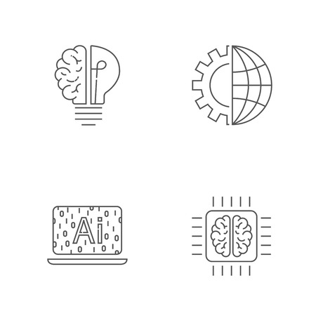 Digital technology icons set. AI, IoT, Hi-Tech concept. Editable Stroke. EPS 10のイラスト素材