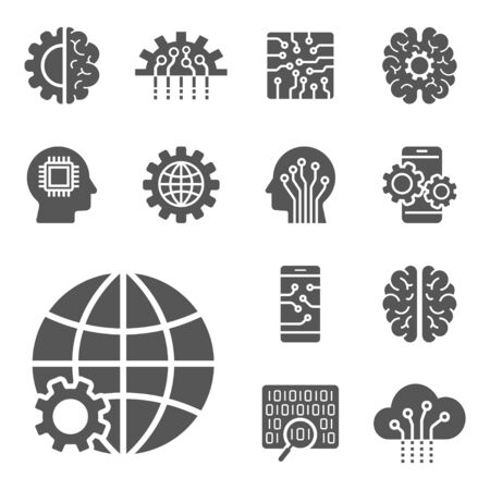 AI and IoT icons set. Symbols in flat outline design. EPS10.のイラスト素材