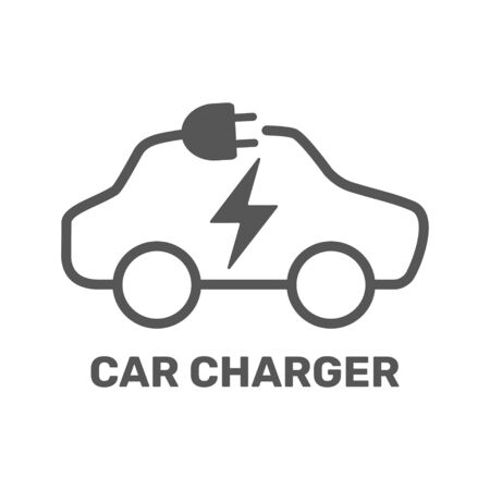 Electric car icon. Electric car charging station. Silhouette electric car in form of cable with plug. Vector Illustration. EPS 10のイラスト素材