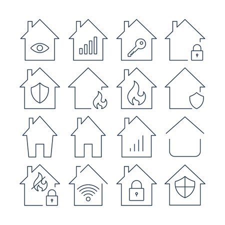 Houses vector icons set. Set of icons in the form of houses. Lines icons. EPS 10のイラスト素材