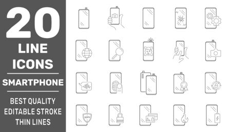 Smartphones icon set. Collection high quality outline technology pictograms in modern line style. Symbols for web design and mobile app on white background. Editable Stroke. EPS 10のイラスト素材