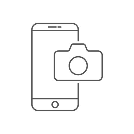 Mobile phone  camera line icon. Outline vector sign, linear style pictogram isolated on . Smartphone camera symbol, logo illustration. Editable Stroke.のイラスト素材