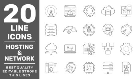 Network Hosting and Servers line vector Icons. Editable Stroke.のイラスト素材