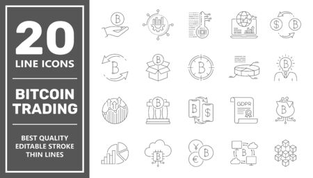 Bitcoin trading icons. Digital money, bitcoin vector line icons, minimal pictogram design, Editable Stroke.のイラスト素材