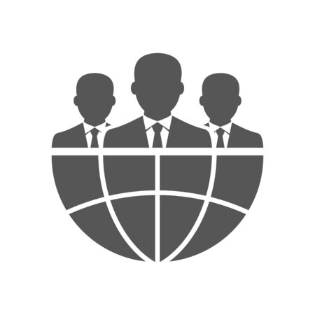 Three businessman silhouettes and earth. International business concept. EPS 10.のイラスト素材