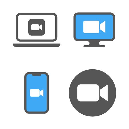 Blue camera icons - Live media streaming application for the phone, conference video calls.のイラスト素材