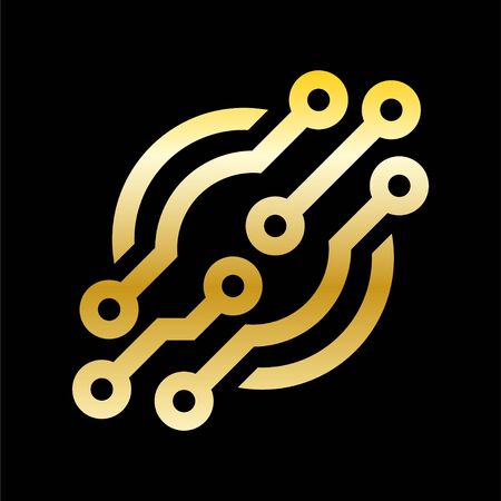 Technology logo simple tech design. Vector creative abstract circle round red flow shape modern icon for construction technology or logo template for digital communication concept.のイラスト素材