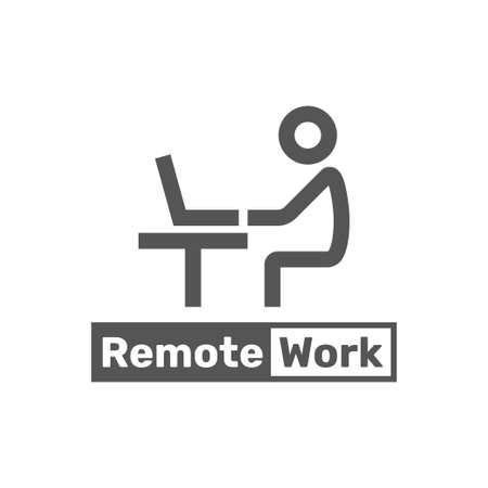 Remote work line icon. Worker, laptop, remote job. Freelance job line icon. Vector illustration can be used for topics like life work balance, remote job, occupationのイラスト素材