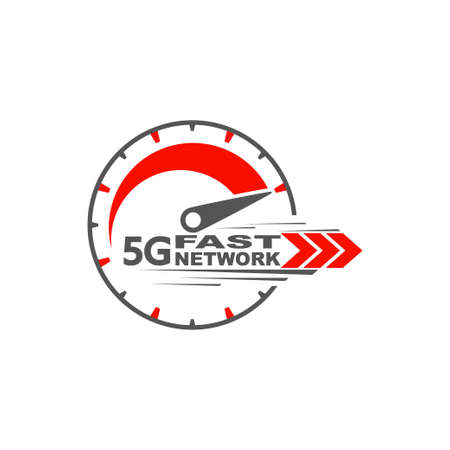 5G network wireless technology. Digital speedmeter concept with 5G icon. High speed internet.のイラスト素材
