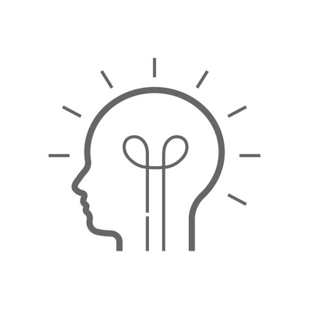 Bulb looks like head with idea light bulb line icon, outline vector logo illustration, linear pictogram isolated on white. Editable Stroke. EPS 10のイラスト素材