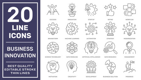 Business Management and Business Innovation Icons Collection. Simple web icons set. Editable Stroke. EPS 10のイラスト素材