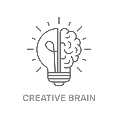 Creative brain flat line icon. Brain and lightbulb vector illustration. Thin sign of innovation, solution, education logo. Editable Stroke. EPS 10のイラスト素材