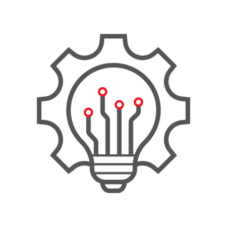 Gear electronics and light bulb. Technical electronic innovation. Vector linear icon isolated on white background. EPS 10のイラスト素材