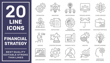 Simple set of financial strategy related vector line icons. Editable Stroke. Pixel Perfect. EPS 10のイラスト素材