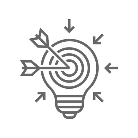 Bulb and target board icon with arrow vector icon. Bulb with a target board inside and arrow. Success and business goals concept. EPS 10のイラスト素材