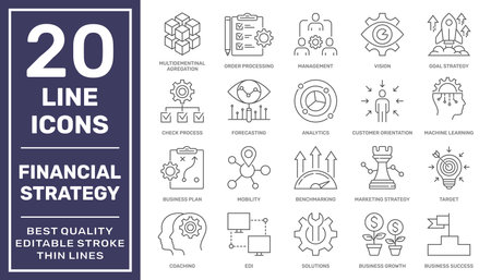Financial strategy vector icons set. Business and finance web icon set - outline icon collection, vector Editable Stroke. EPS 10のイラスト素材