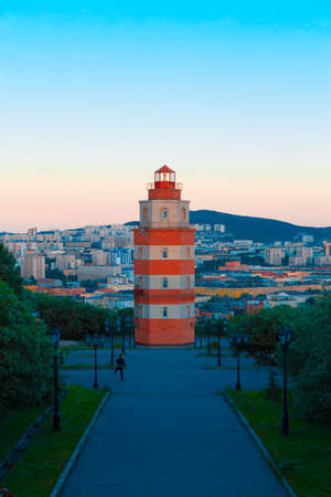 Lighthouse in the city of Murmanskの写真素材