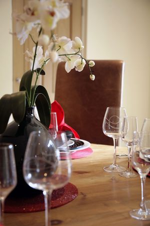 a modern luxury dining table laid and readyの写真素材