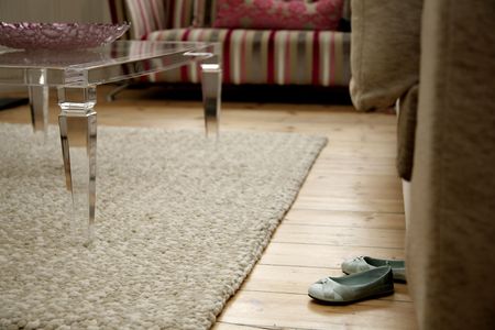 a pair of small shoes lie in in a modern designer sitting roomの写真素材