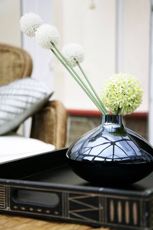 A beautiful flower display in a designer homeの写真素材