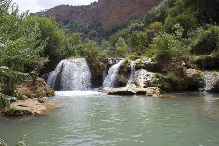 A beautiful cascading weaterfall in Moroccoの写真素材