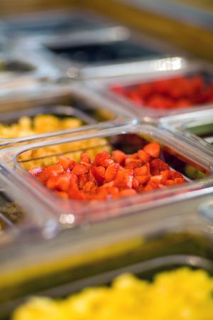 a view of some tasty strawberry piecesの写真素材