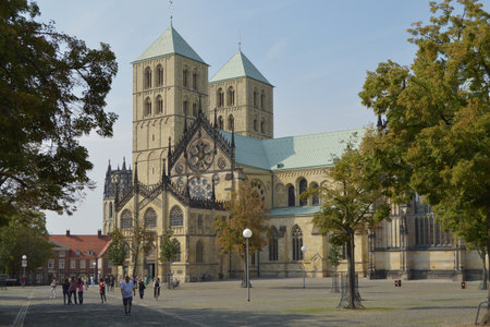 Munster, Germany - August 2013 - Kathedralkirche St Paulus and Domplatz in Münster, Centre