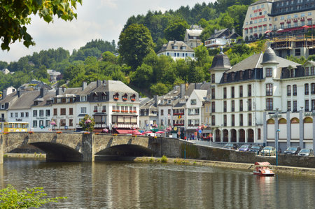 Bouillon, Belgium - July 2013 - View on the Semois river and city Bouillonのeditorial素材