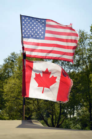 National flags of USA and Canada,  Allies of World War II who liberated Europe