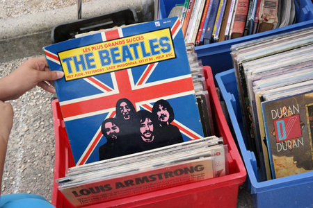 FRANCE - JULY 2014:  LP record, in France released compilation album of the The Beatles on a flea market in Brittany, Franceのeditorial素材