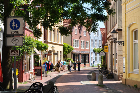 LEER, GERMANY - JUNE 2010: Shopping district of Leer, a town in the northwestern part of Lower Saxony, Germanyのeditorial素材