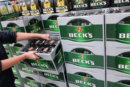 MEPPEN, GERMANY - FEBRUARY 2015: Stack of Beck\\のeditorial素材
